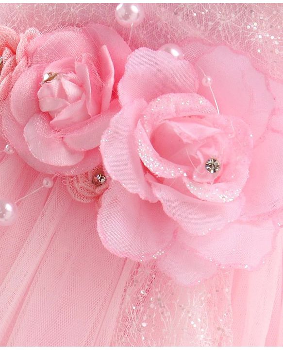 Babyhug Sleeveless Fit and Flare Embellished Party Frock with Corsage - Pink