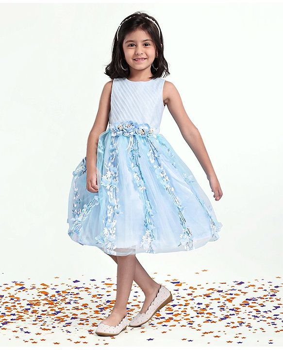 Babyhug Sleeveless Party Wear Gown - Frozen Blue