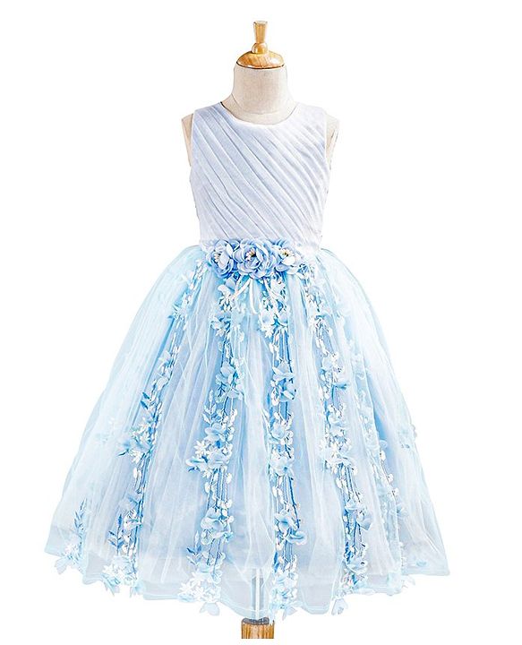 Babyhug Sleeveless Party Wear Gown - Frozen Blue