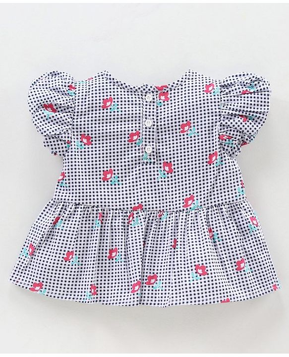 Babyhug Short Sleeves Top & Leggings Set Checks & Floral Print with Bow Applique - Pink