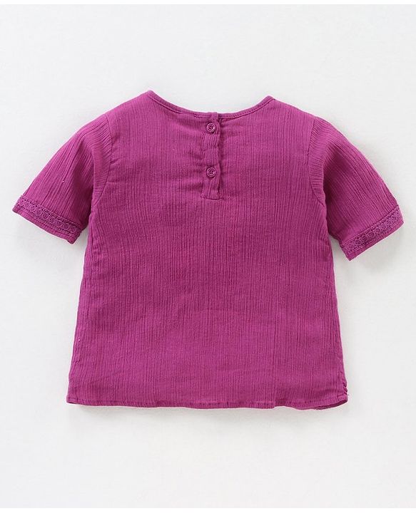 Babyhug Half Sleeves Top & Washed Jeans Embroidered & Geometric Print - Wine Blue