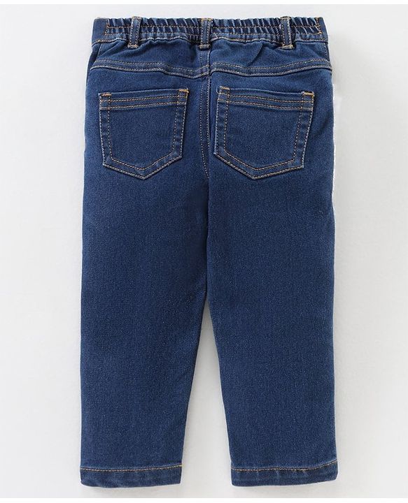 Babyhug Half Sleeves Top & Washed Jeans Embroidered & Geometric Print - Wine Blue