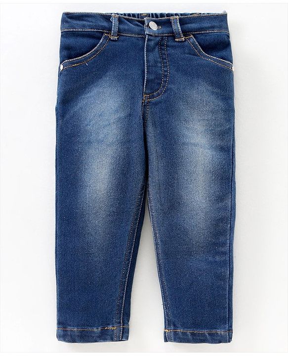 Babyhug Half Sleeves Top & Washed Jeans Embroidered & Geometric Print - Wine Blue