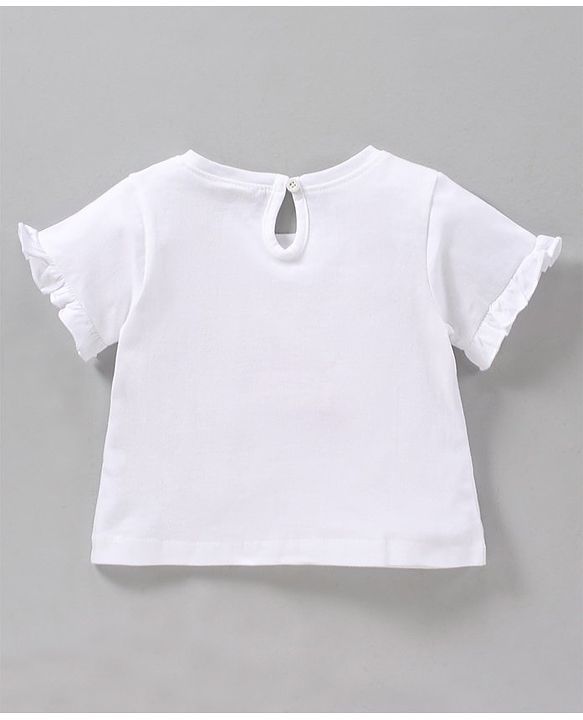 Babyhug Short Sleeves Top & Skirt Sequin Butterfly Embroidery - White Fuchsia