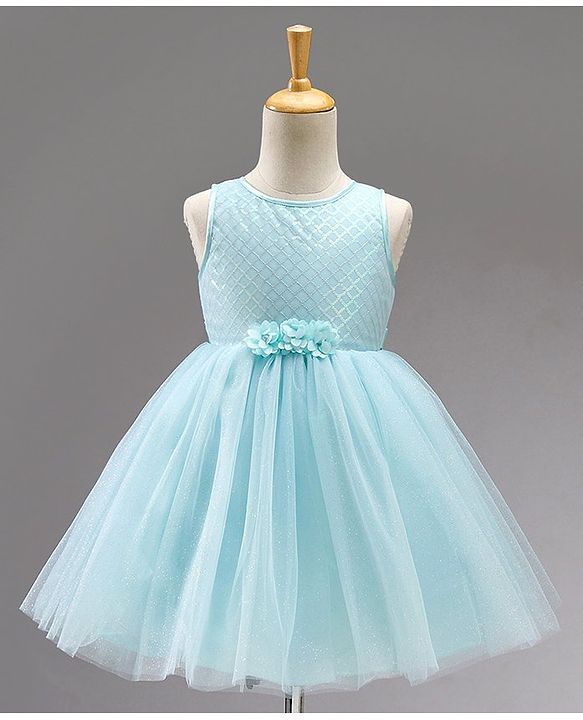 Babyhug Sleeveless Fit & Flare Frock with Corsage & Sequins Applique - Mint Green