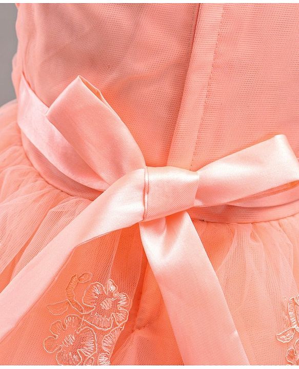 Babyhug Sleeveless Party Wear Frock Floral Appliques  - Peach
