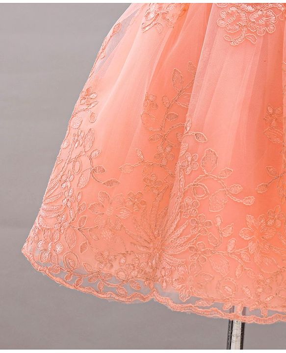 Babyhug Sleeveless Party Wear Frock Floral Appliques  - Peach