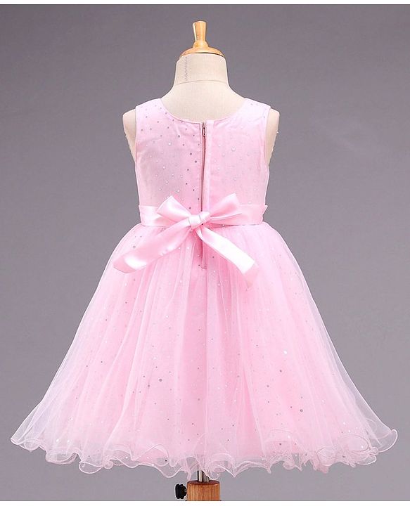Babyhug Sleeveless Fit and Flare Embellished Party Frock with Corsage and Dots Foil Print - Pink