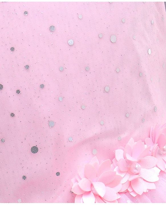 Babyhug Sleeveless Fit and Flare Embellished Party Frock with Corsage and Dots Foil Print - Pink