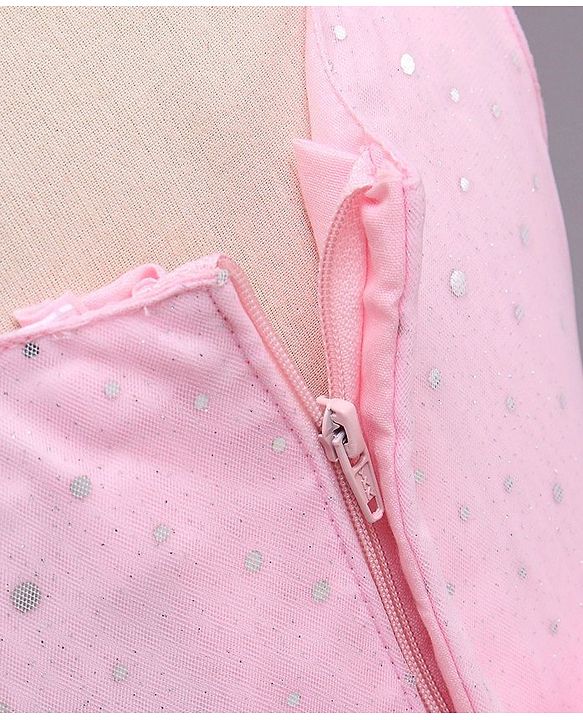 Babyhug Sleeveless Fit and Flare Embellished Party Frock with Corsage and Dots Foil Print - Pink