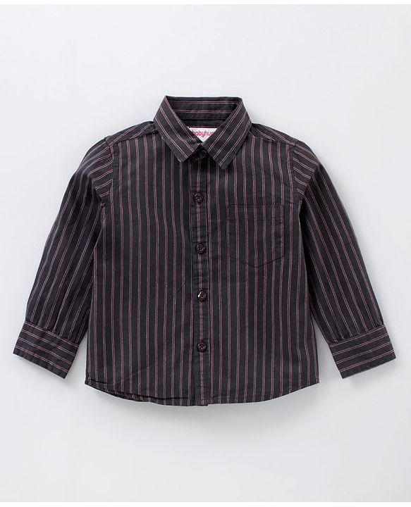 Babyhug Full Sleeves Striped Shirt & Trouser Set With Bow - Black Beige