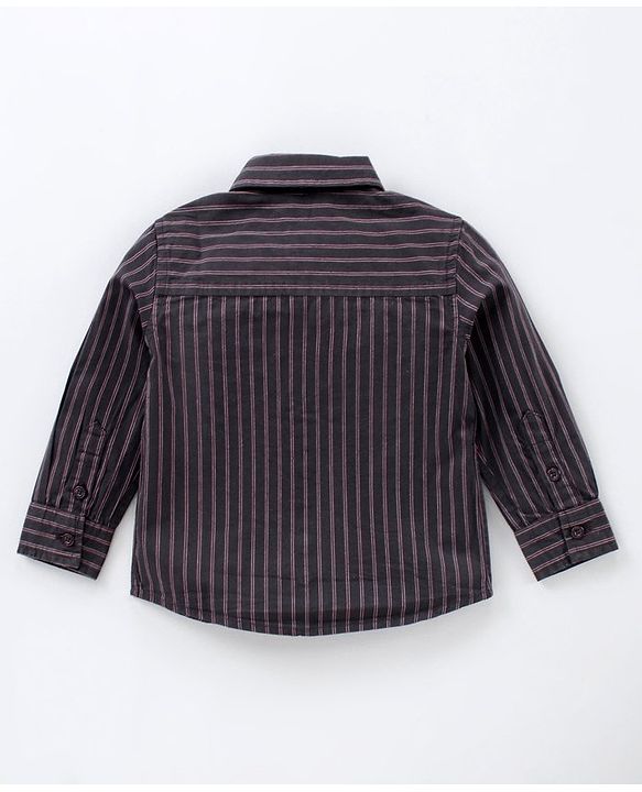 Babyhug Full Sleeves Striped Shirt & Trouser Set With Bow - Black Beige