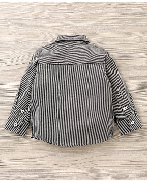 Babyhug Full Sleeves Shirt & Trouser with Bow - Grey
