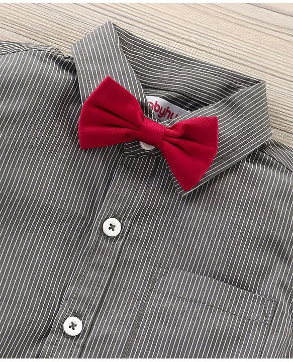 Babyhug Full Sleeves Shirt & Trouser with Bow - Grey