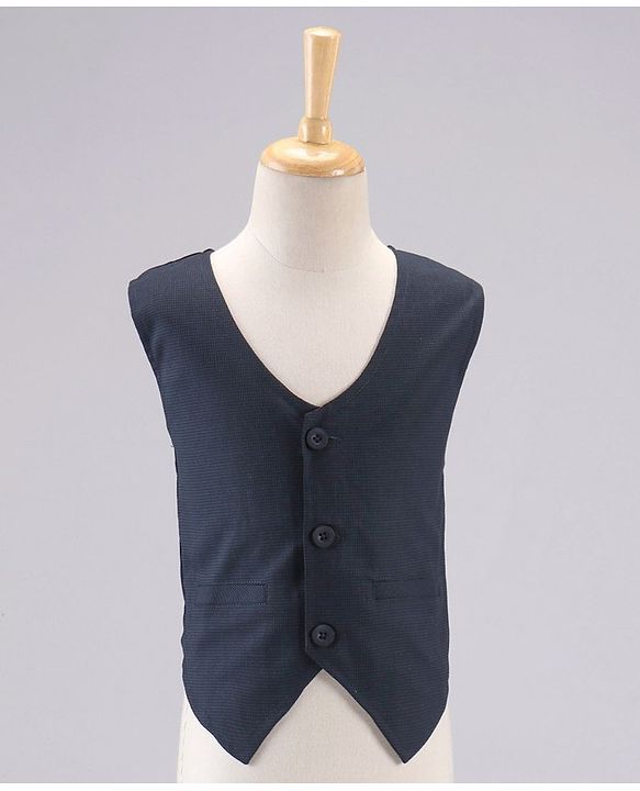 Babyhug Full Sleeves 3 Piece Party Suit With Bow - Navy Blue