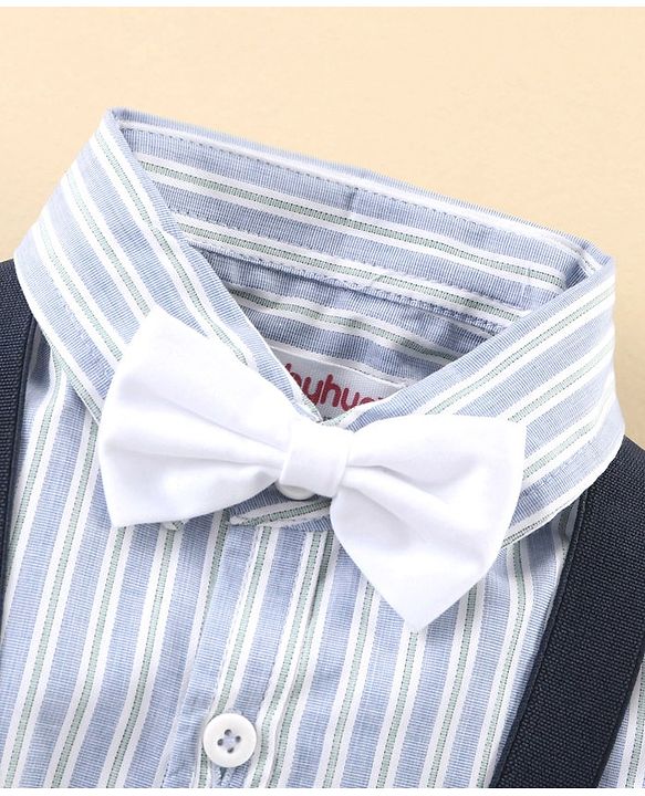 Babyhug Full Sleeves Shirt & Trouser with Suspenders Set & Bow - Sky Blue