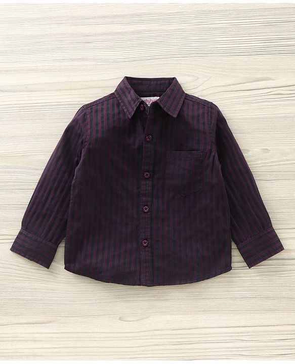 Babyhug Party Wear Full Sleeves Stripe Shirt & Trouser With Bow - Black Purple