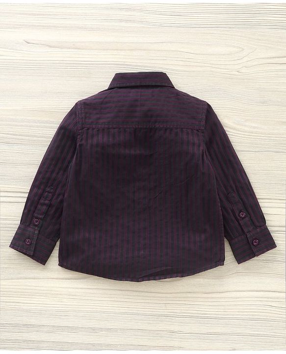 Babyhug Party Wear Full Sleeves Stripe Shirt & Trouser With Bow - Black Purple
