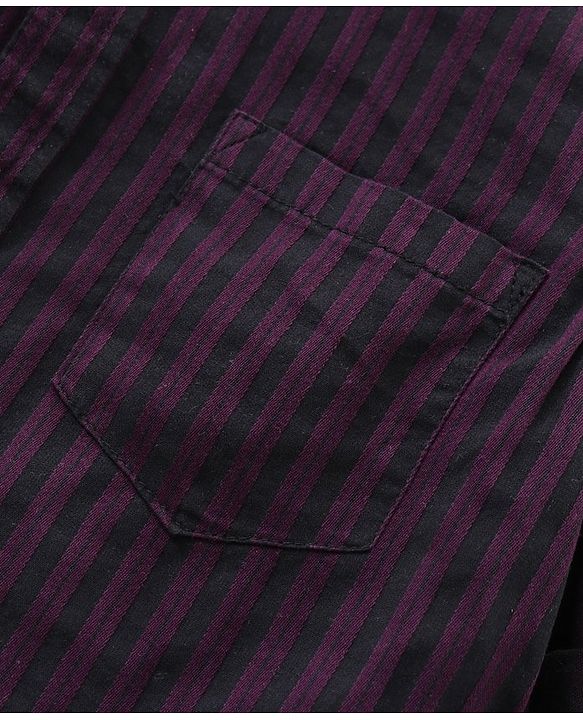 Babyhug Party Wear Full Sleeves Stripe Shirt & Trouser With Bow - Black Purple