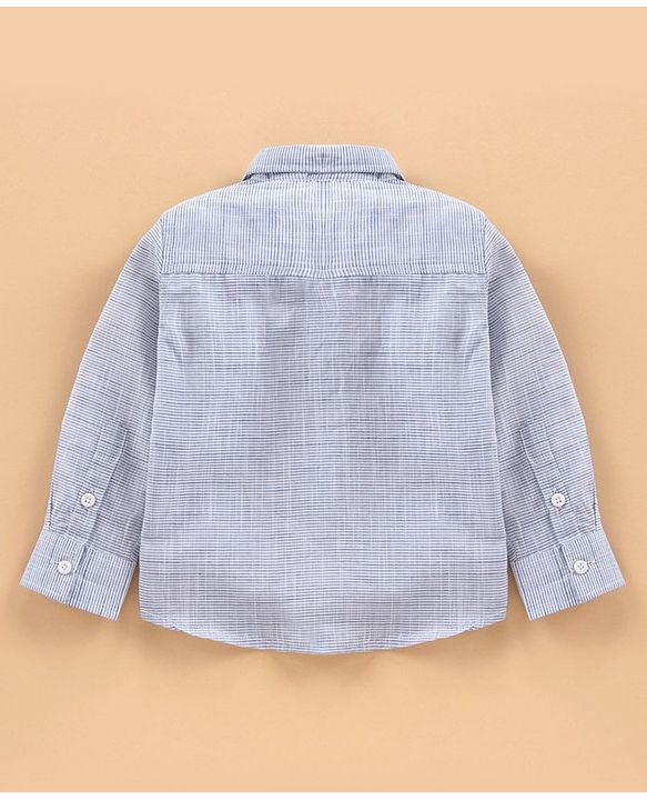 Babyhug Full Sleeves Shirt with Bow and Trouser with Suspenders Set - Blue