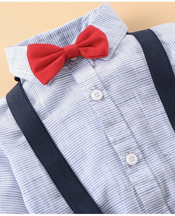 Babyhug Full Sleeves Shirt with Bow and Trouser with Suspenders Set - Blue