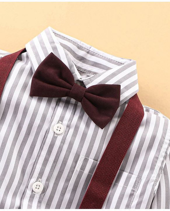 Babyhug Full Sleeves Shirt & Trouser with Suspenders Set - Brown