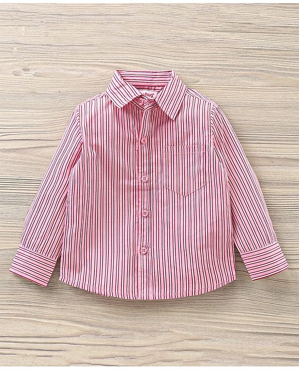 Babyhug Full Sleeves Striped Shirt & Trouser with Bow - Pink Black