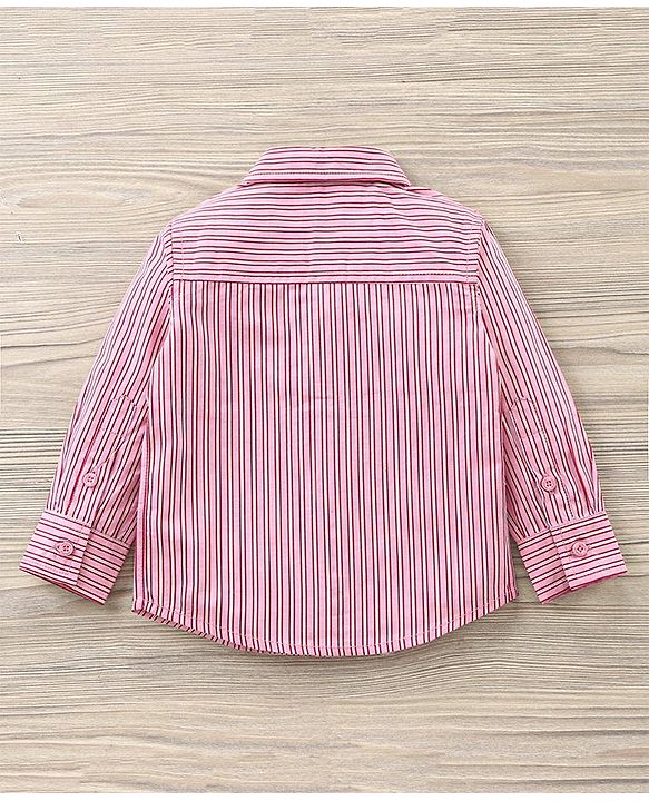 Babyhug Full Sleeves Striped Shirt & Trouser with Bow - Pink Black