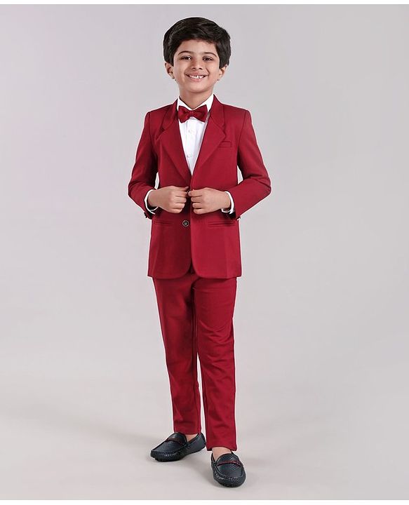 Babyhug Full Sleeves Solid Party Suit with Bow - Red White