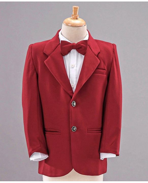 Babyhug Full Sleeves Solid Party Suit with Bow - Red White