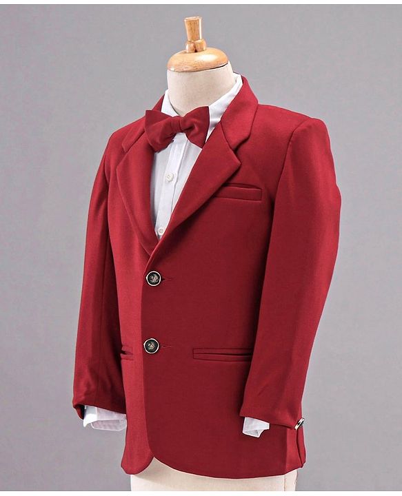 Babyhug Full Sleeves Solid Party Suit with Bow - Red White