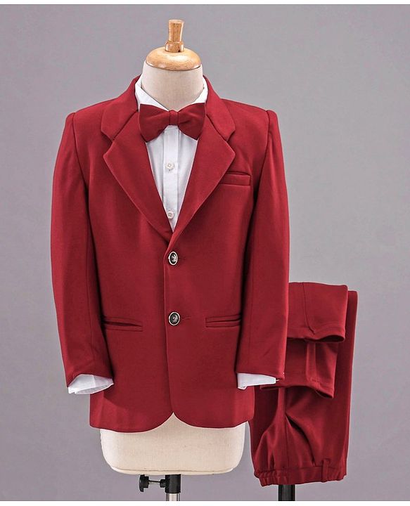 Babyhug Full Sleeves Solid Party Suit with Bow - Red White