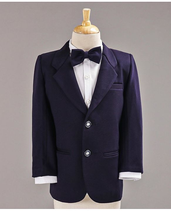 Babyhug Full Sleeves 3 Piece Party Suit With Bow Tie - Navy