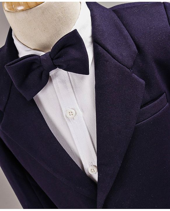 Babyhug Full Sleeves 3 Piece Party Suit With Bow Tie - Navy