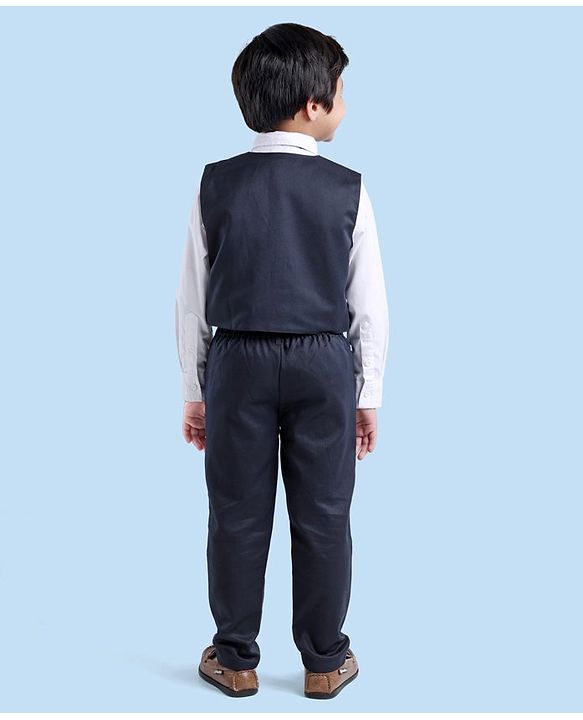Babyhug Full Sleeves Party Suit With Tie & Jacket Solid- Blue