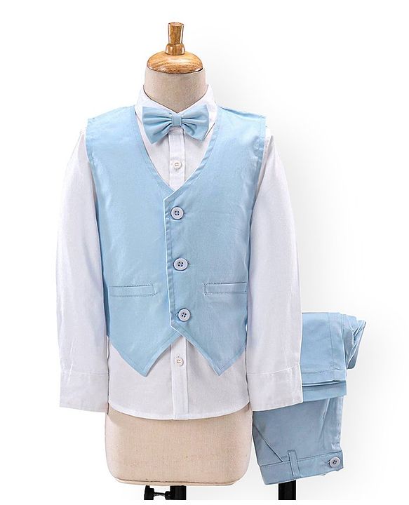 Babyhug Full Sleeves Solid Party Suit with Bow - Light Blue