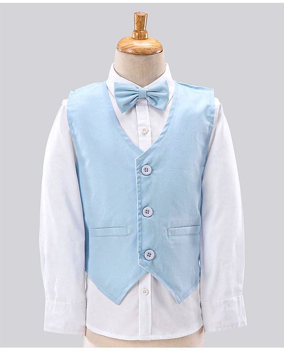Babyhug Full Sleeves Solid Party Suit with Bow - Light Blue