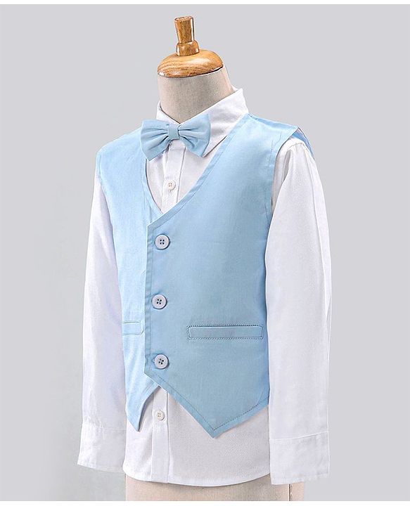 Babyhug Full Sleeves Solid Party Suit with Bow - Light Blue