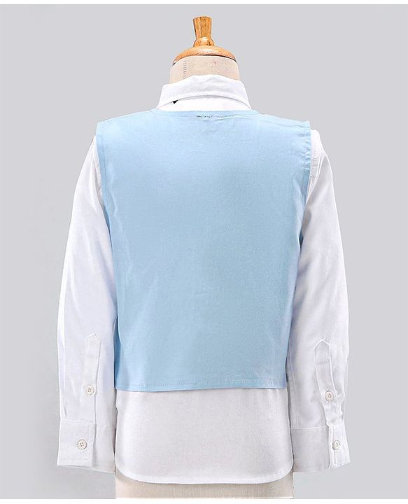 Babyhug Full Sleeves Solid Party Suit with Bow - Light Blue