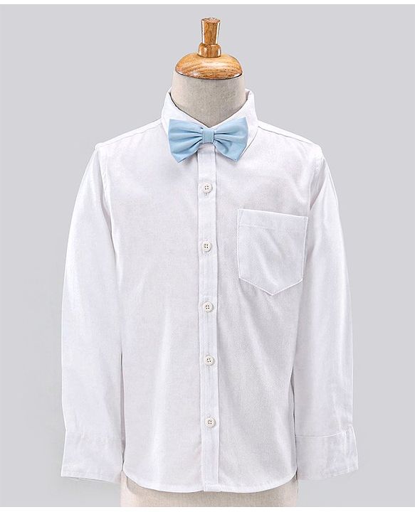 Babyhug Full Sleeves Solid Party Suit with Bow - Light Blue