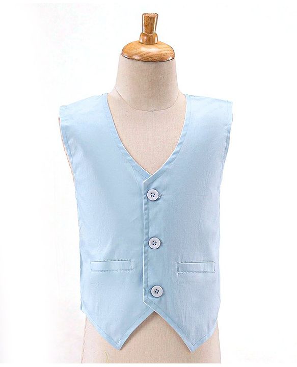 Babyhug Full Sleeves Solid Party Suit with Bow - Light Blue