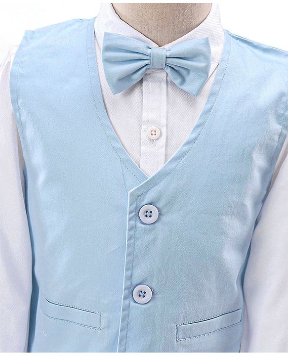 Babyhug Full Sleeves Solid Party Suit with Bow - Light Blue