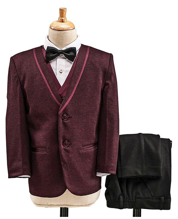 Babyhug Full Sleeves 4 Piece Party Suit With Bow - Maroon