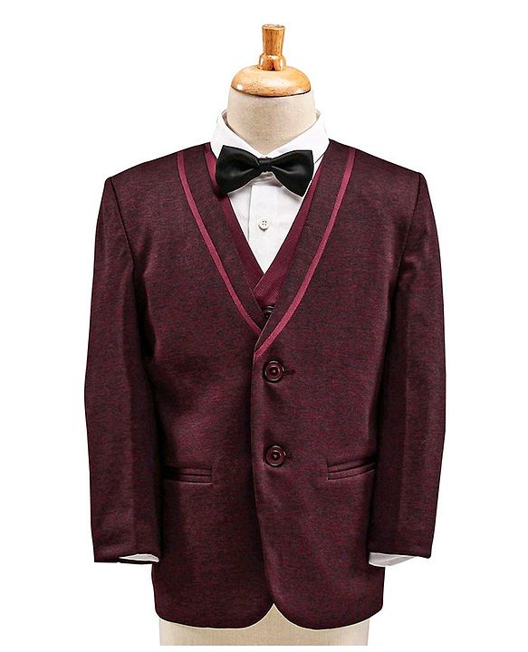 Babyhug Full Sleeves 4 Piece Party Suit With Bow - Maroon