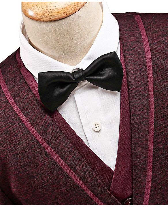 Babyhug Full Sleeves 4 Piece Party Suit With Bow - Maroon