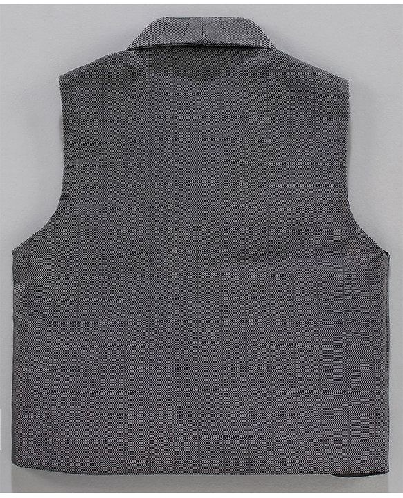Babyhug Full Sleeves Checked Party Shirt with Bow and Waistcoat - White Grey