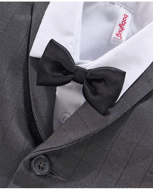 Babyhug Full Sleeves Checked Party Shirt with Bow and Waistcoat - White Grey