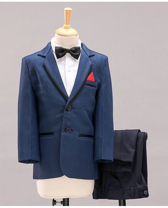 Babyhug Full Sleeves 3 Piece Party Suit With Bow - Navy Blue