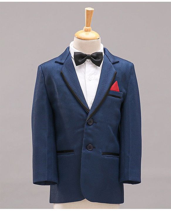 Babyhug Full Sleeves 3 Piece Party Suit With Bow - Navy Blue
