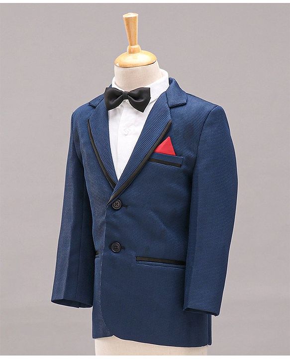 Babyhug Full Sleeves 3 Piece Party Suit With Bow - Navy Blue